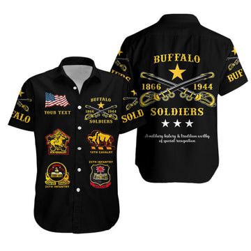Personalized Buffalo Soldiers Hawaiian Shirt African American Military Original Style - Black