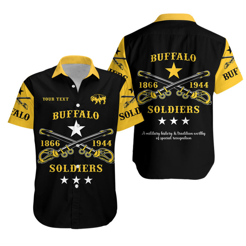 Personalized Buffalo Soldiers Hawaiian Shirt African American Military Simple Style - Black Gold