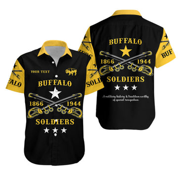 Personalized Buffalo Soldiers Hawaiian Shirt African American Military Simple Style - Black Gold