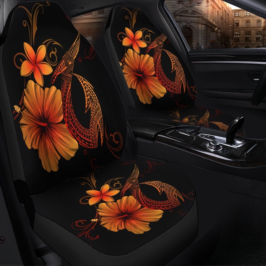 Hawaiian Fish Hook Hibiscus Plumeria Polynesian Car Seat Covers - Orange