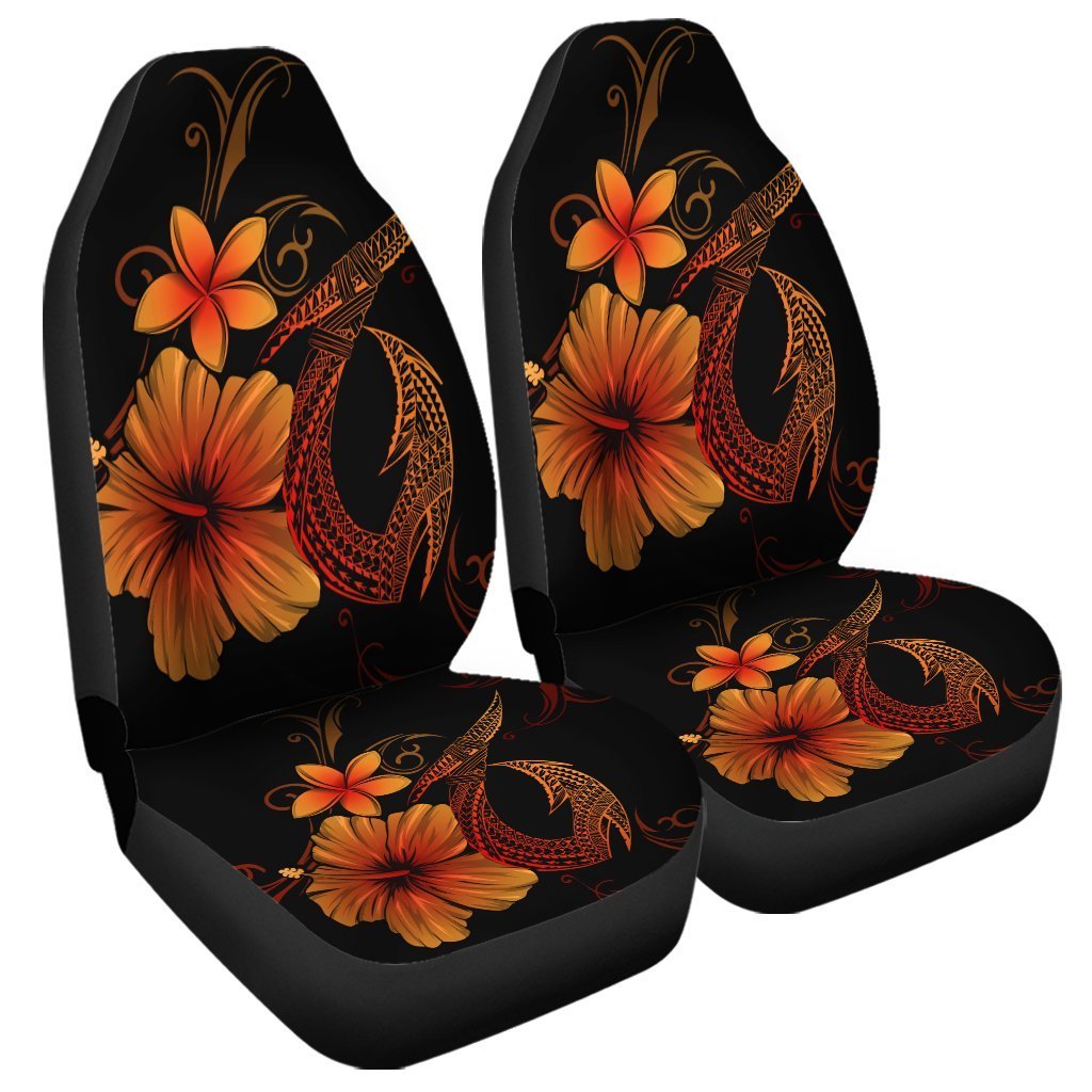 Hawaiian Fish Hook Hibiscus Plumeria Polynesian Car Seat Covers - Orange