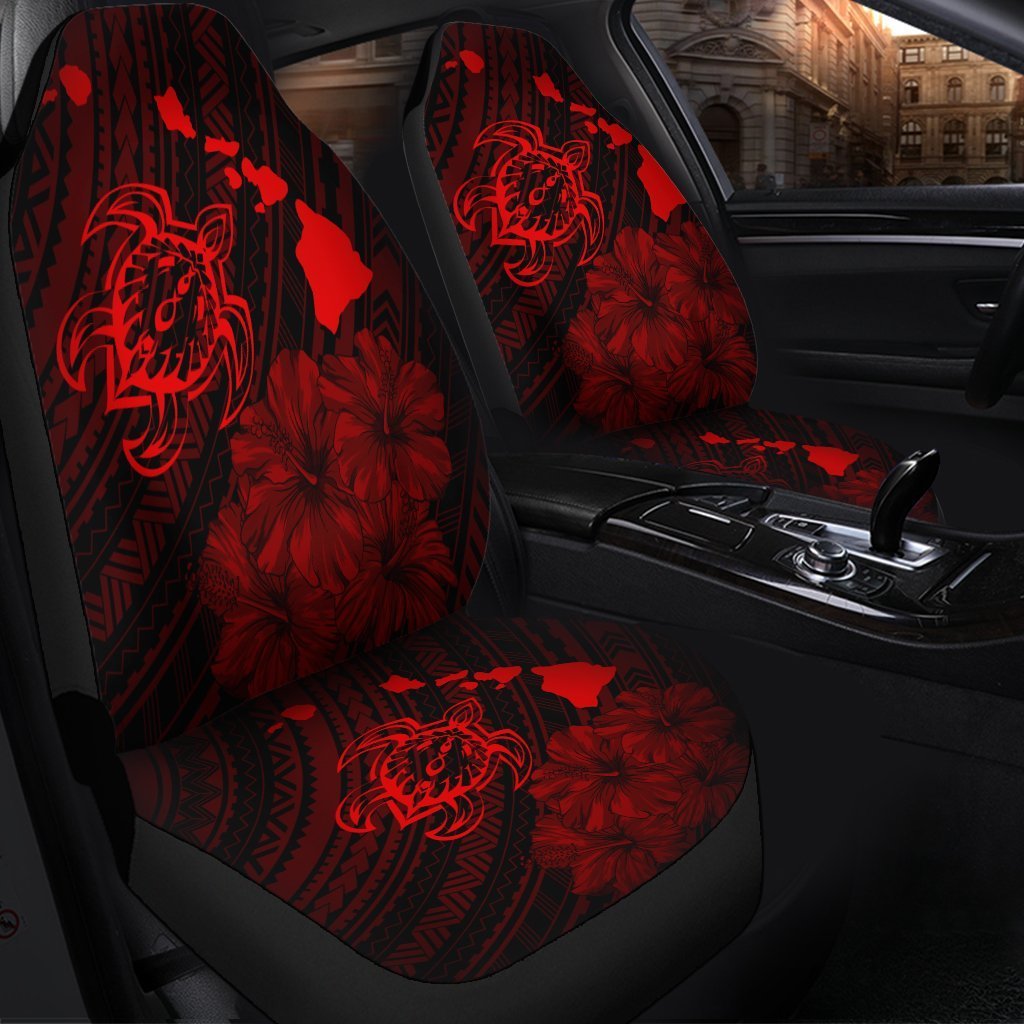 Hawaiian Hibiscus Sea Turtle Swim Polynesian Car Seat Covers - Red
