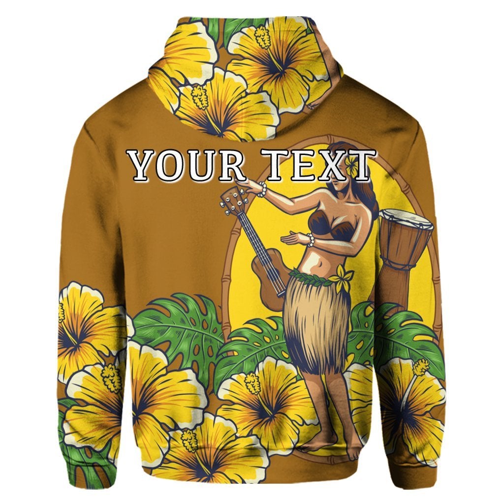 Custom Hawaiian Hula Girl Monstera Hibiscus Polynesian Hoodie