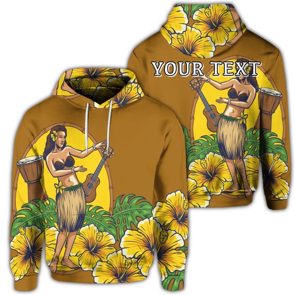 Custom Hawaiian Hula Girl Monstera Hibiscus Polynesian Hoodie