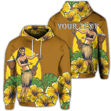 Custom Hawaiian Hula Girl Monstera Hibiscus Polynesian Hoodie