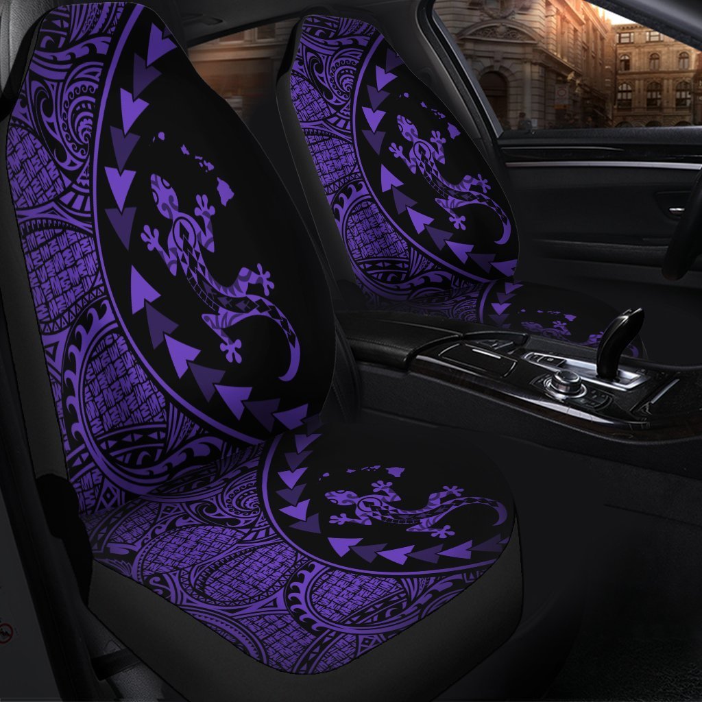 Hawaiian Map Gecko Tattoo Kakau Polynesian Car Seat Covers Purple