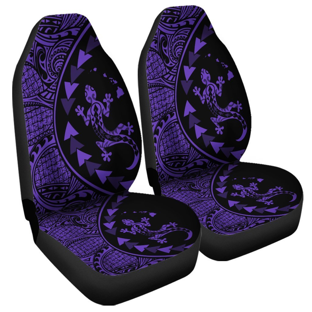 Hawaiian Map Gecko Tattoo Kakau Polynesian Car Seat Covers Purple