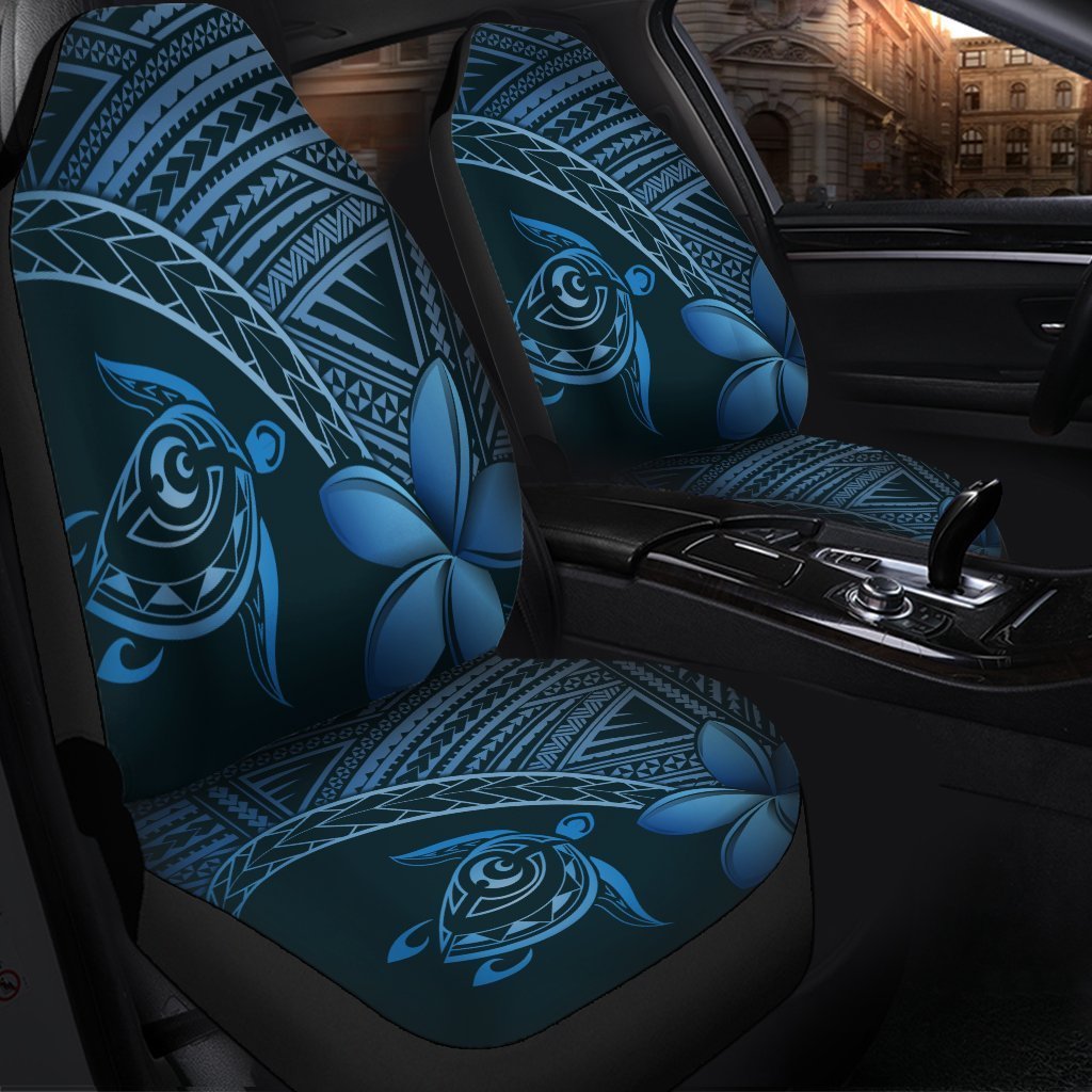 Hawaiian Turtle Plumeria Kakau Polynesian Quilt Car Seat Covers Neo Blue
