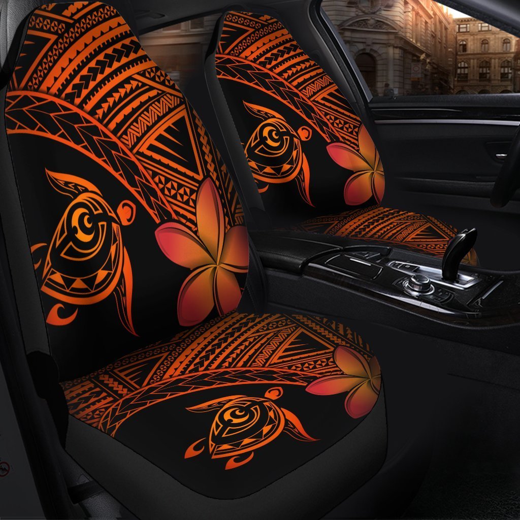 Hawaiian Turtle Plumeria Kakau Polynesian Quilt Car Seat Covers Neo Orange