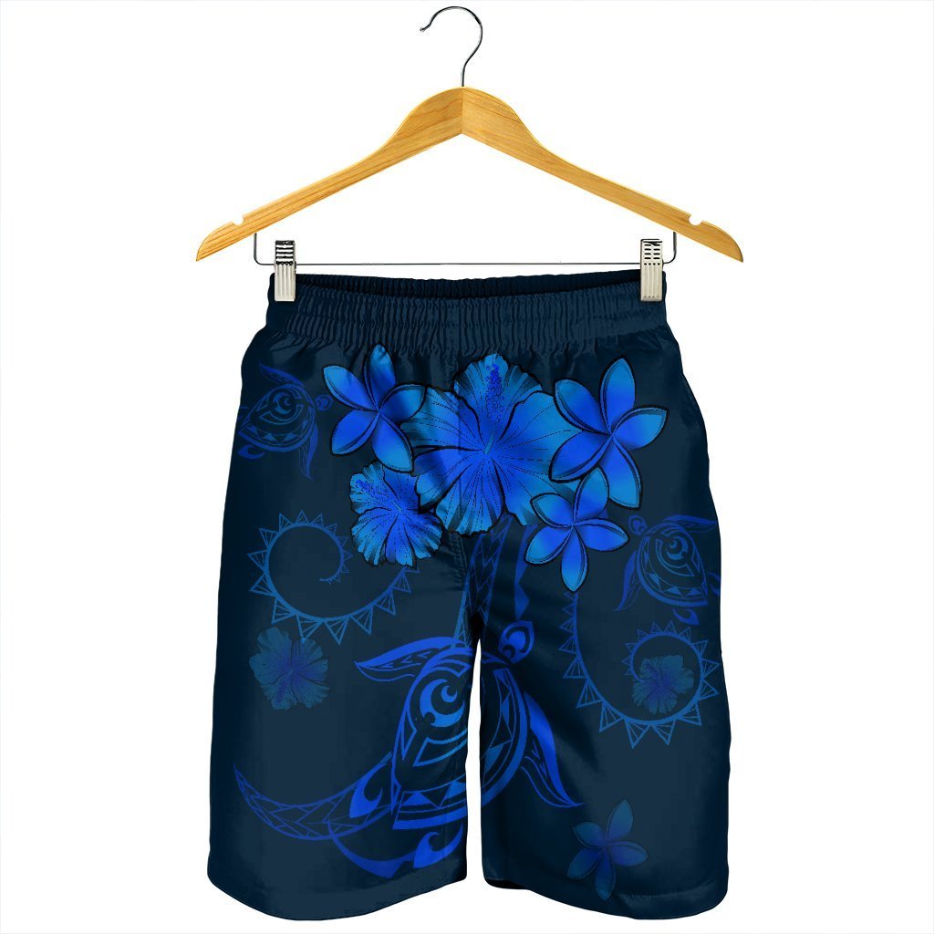 Hawaiian Turtles Hibiscus Plumeria Polynesian Men's Shorts - Blue