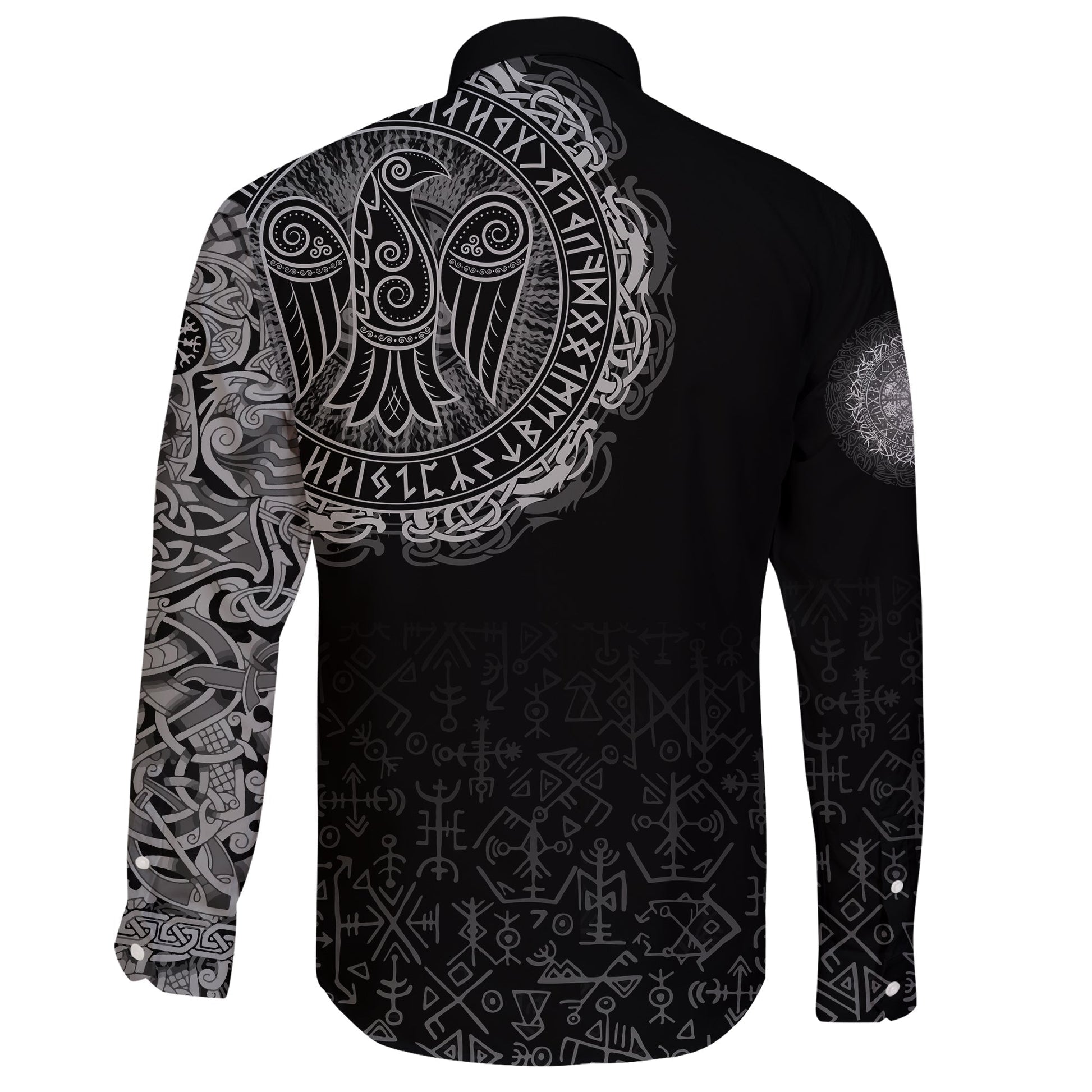 Viking Long Sleeve Button Shirt Celtic Raven Tattoo RLT12
