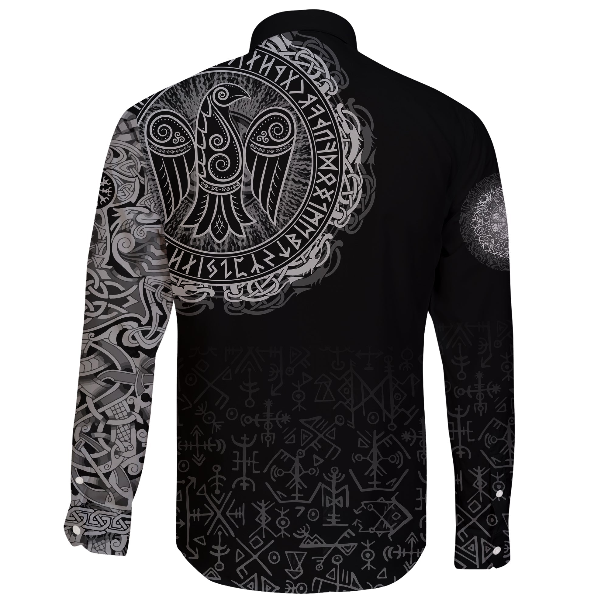 Viking Long Sleeve Button Shirt Celtic Raven Tattoo RLT12