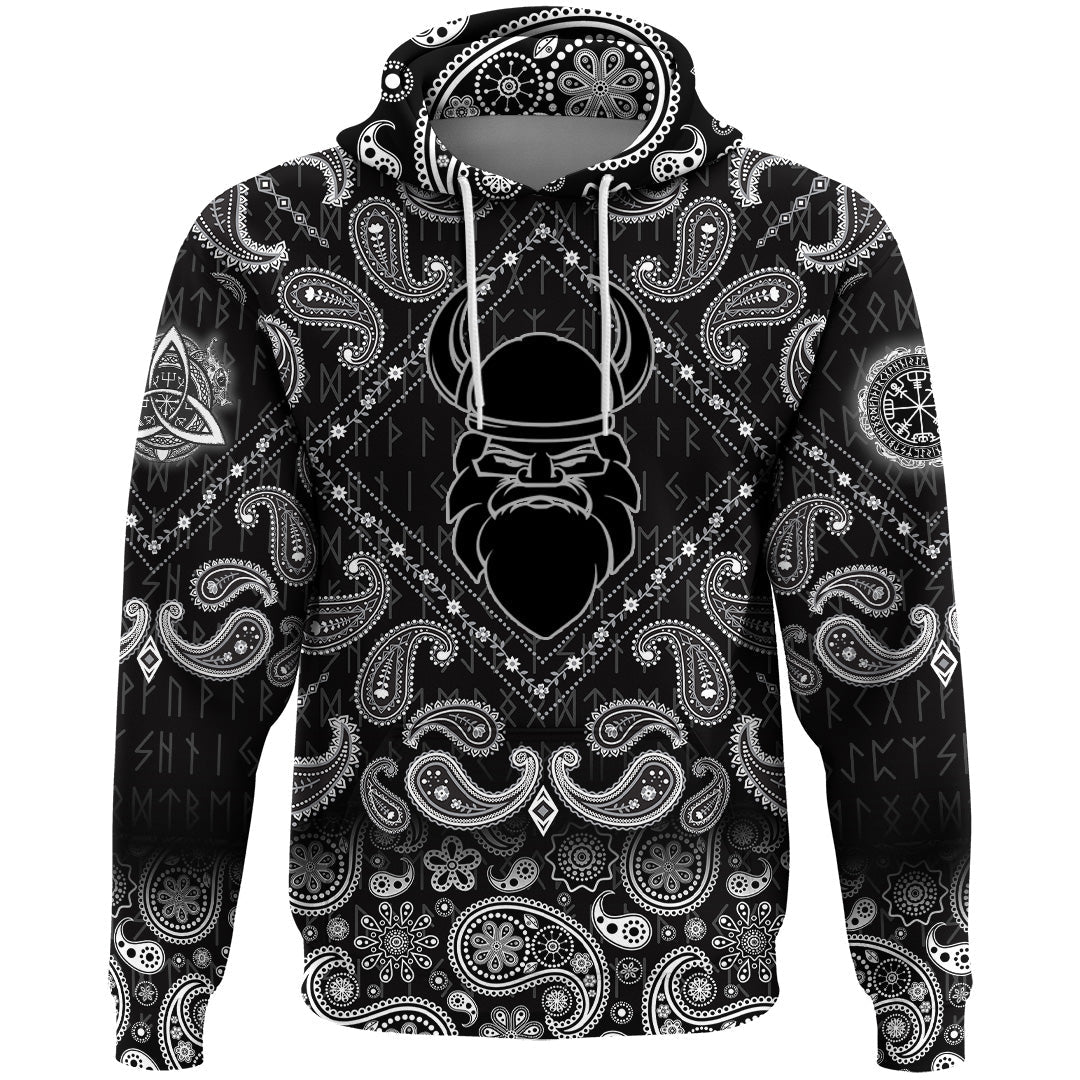 Viking Hoodie Head On White with Bandana Paisley Style RLT12