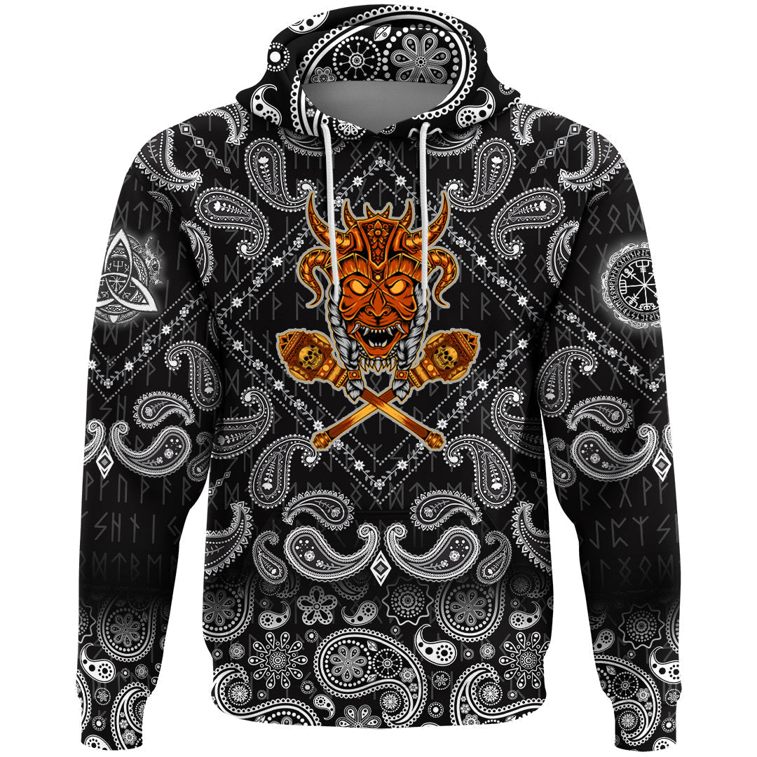 Viking Hoodie Head Skull with Bandana Paisley Style RLT12