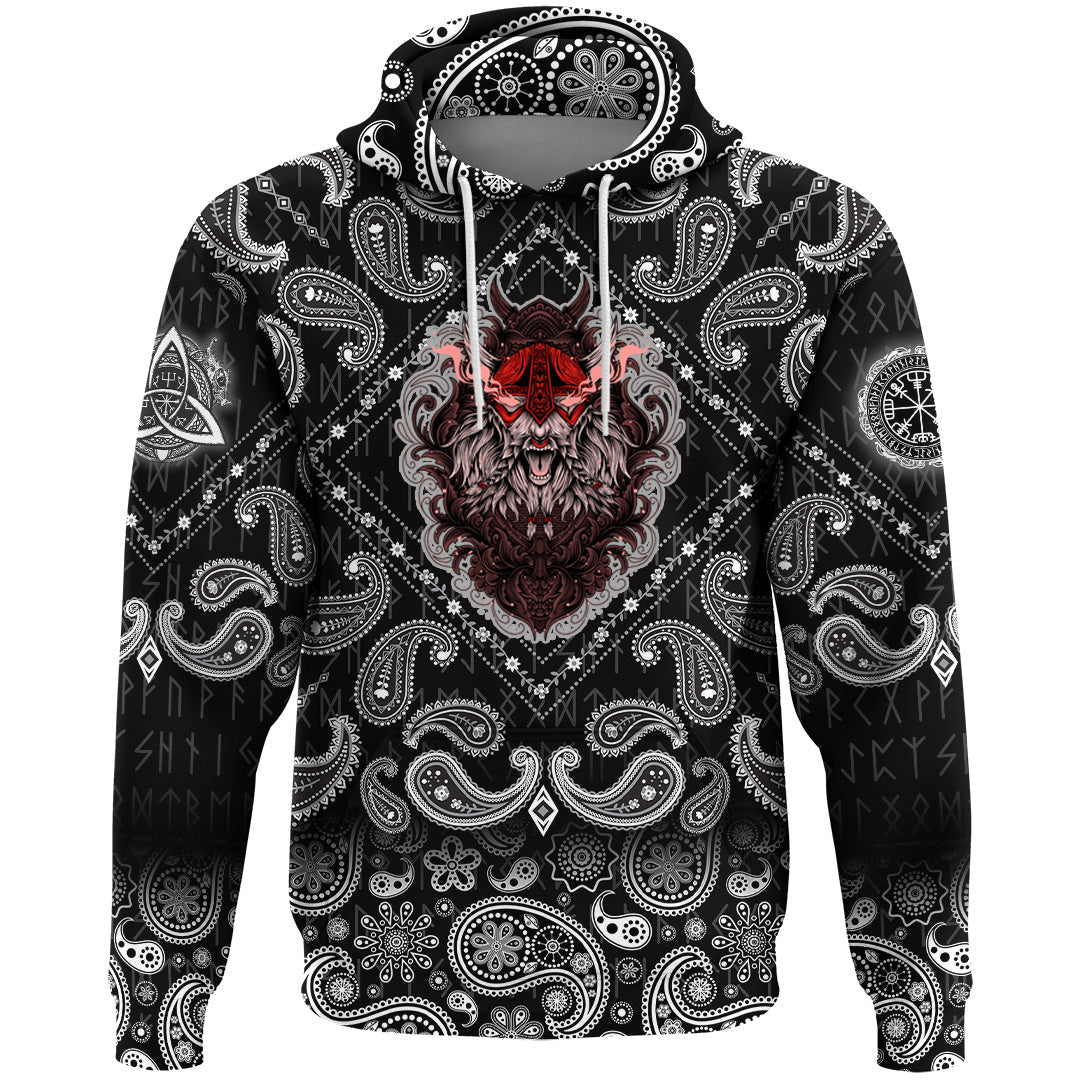 Viking Hoodie Head With Vintage with Bandana Paisley Style RLT12