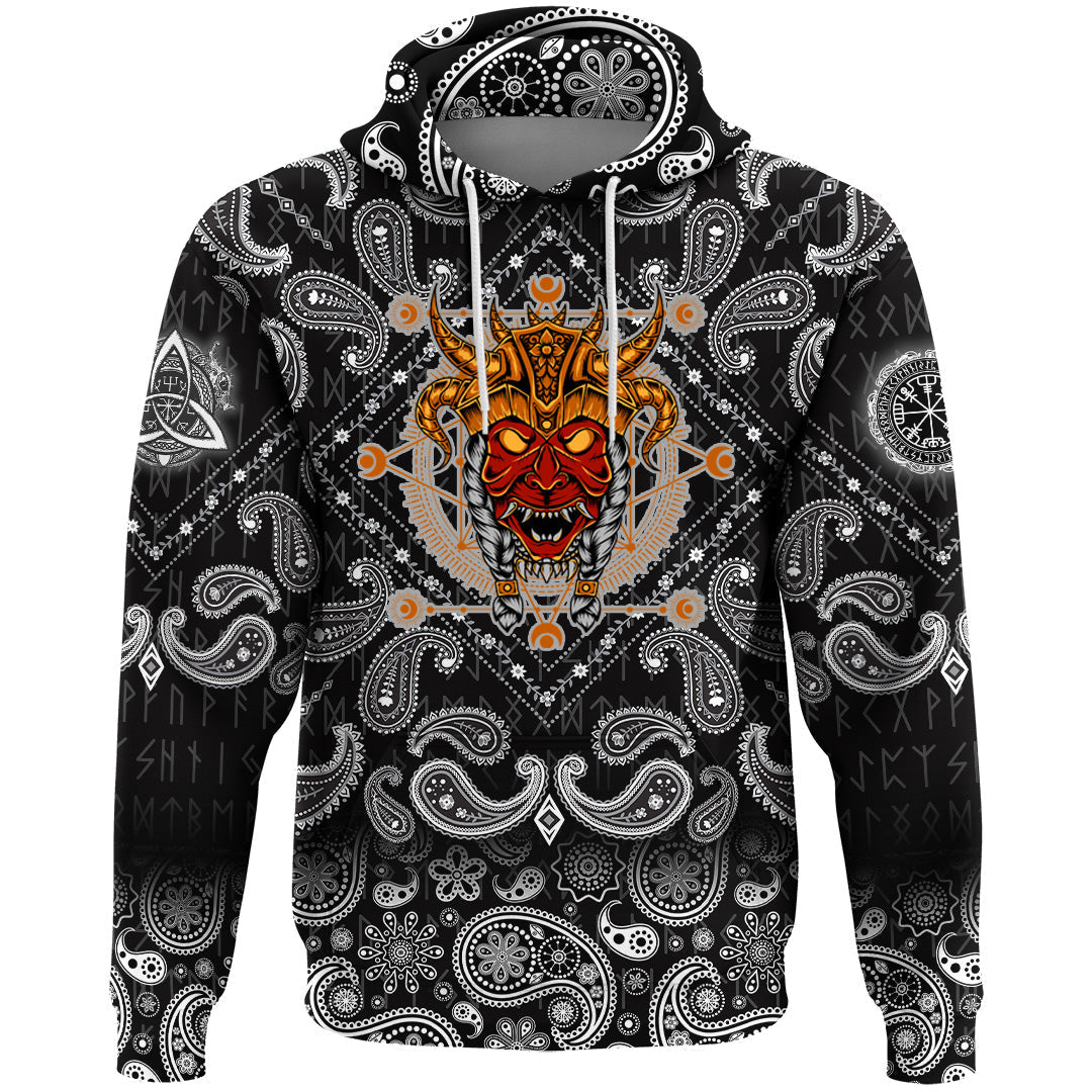 Viking Hoodie Head with Bandana Paisley Style RLT12