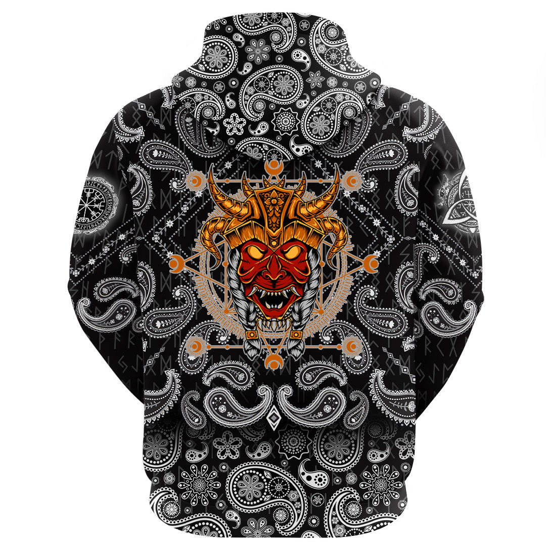 Viking Hoodie Head with Bandana Paisley Style RLT12