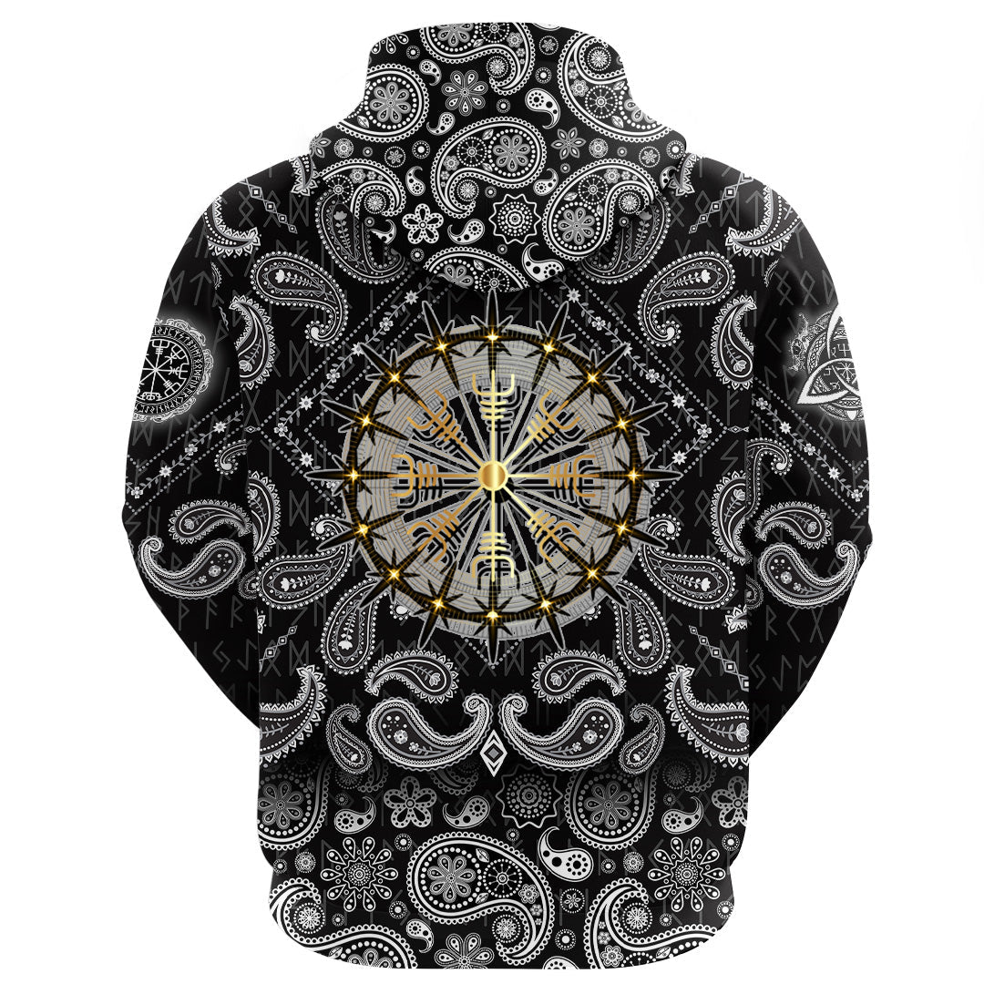 Viking Hoodie Helm Of Awe Icelandic Magical Stave with Bandana Paisley Style RLT12