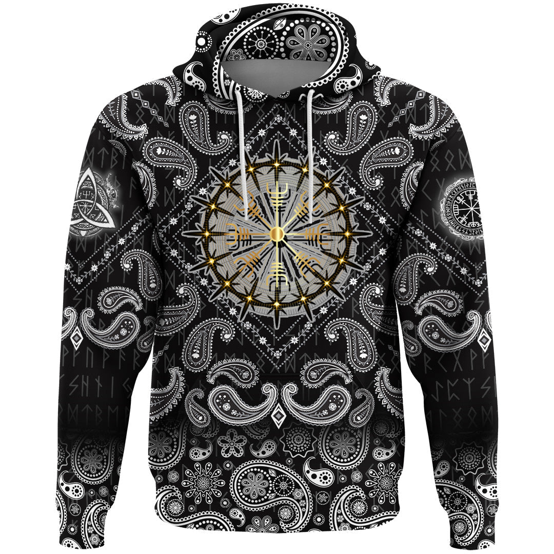 Viking Hoodie Helm Of Awe Icelandic Magical Stave with Bandana Paisley Style RLT12
