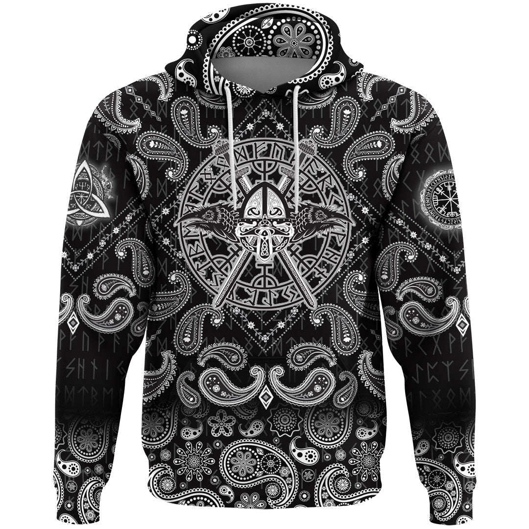 Viking Hoodie Helmet Crossed Sword with Bandana Paisley Style RLT12