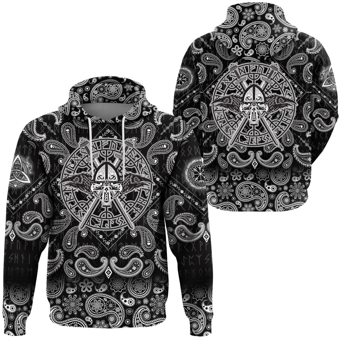 Viking Hoodie Helmet Crossed Sword with Bandana Paisley Style RLT12