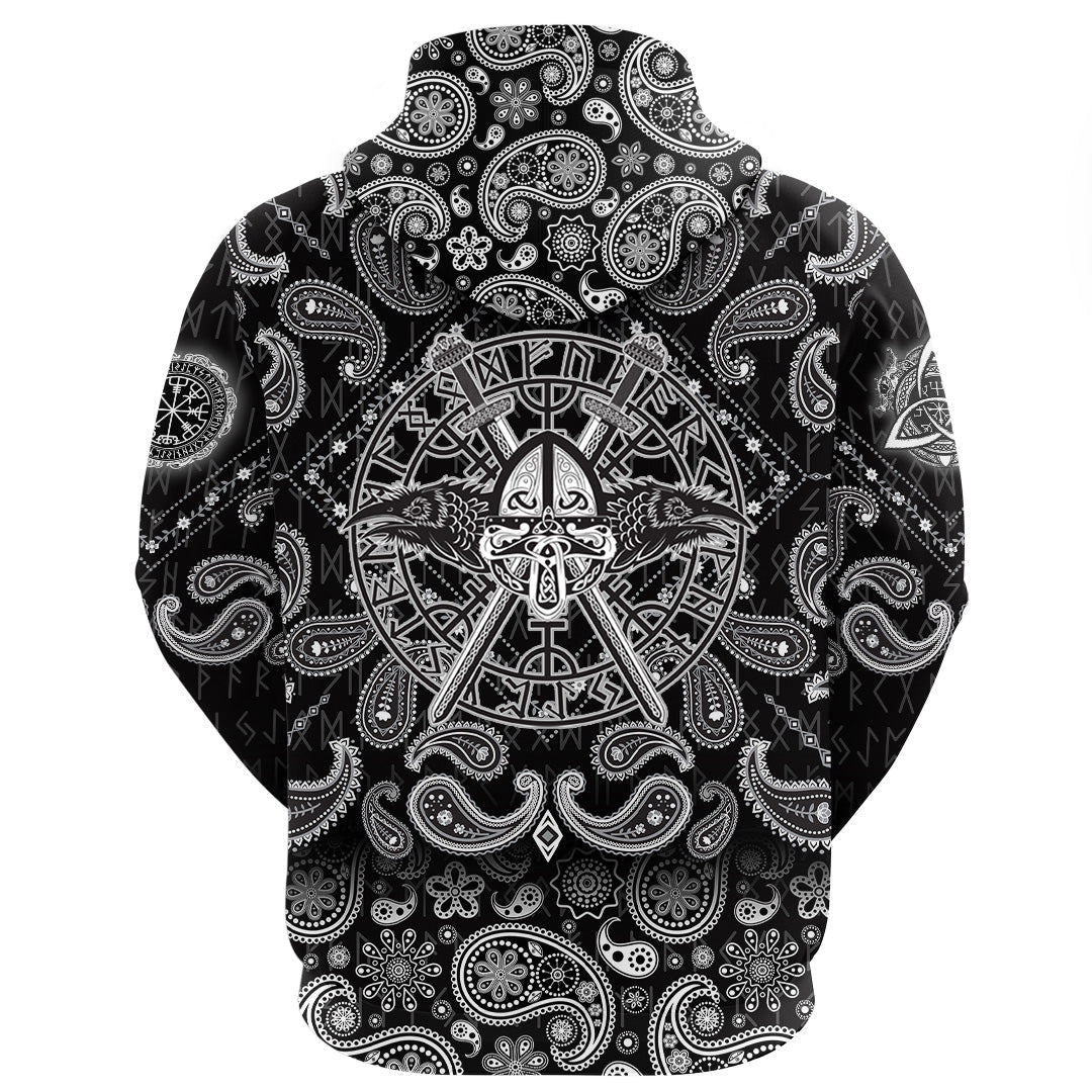 Viking Hoodie Helmet Crossed Sword with Bandana Paisley Style RLT12