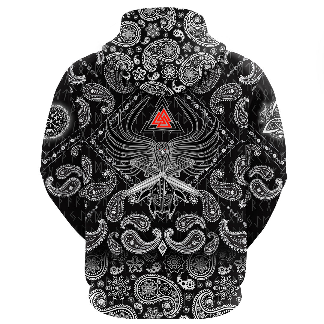Viking Hoodie Helmet Of The and Two Swords Valknut with Bandana Paisley Style RLT12