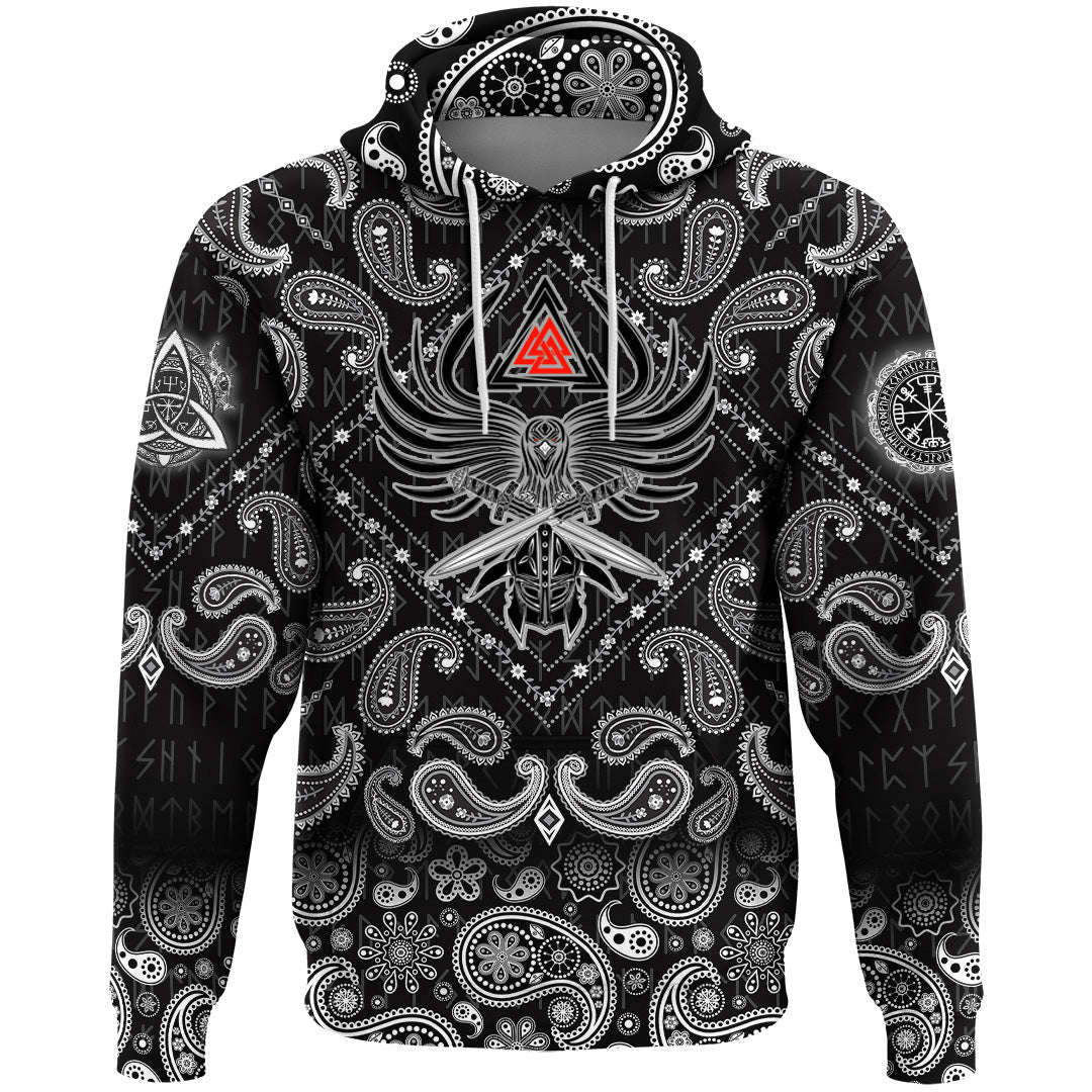 Viking Hoodie Helmet Of The and Two Swords Valknut with Bandana Paisley Style RLT12