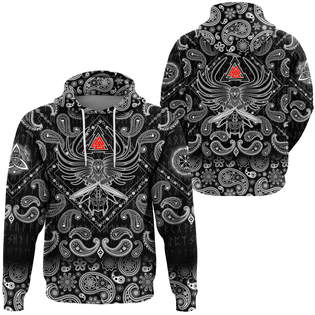 Viking Hoodie Helmet Of The and Two Swords Valknut with Bandana Paisley Style RLT12