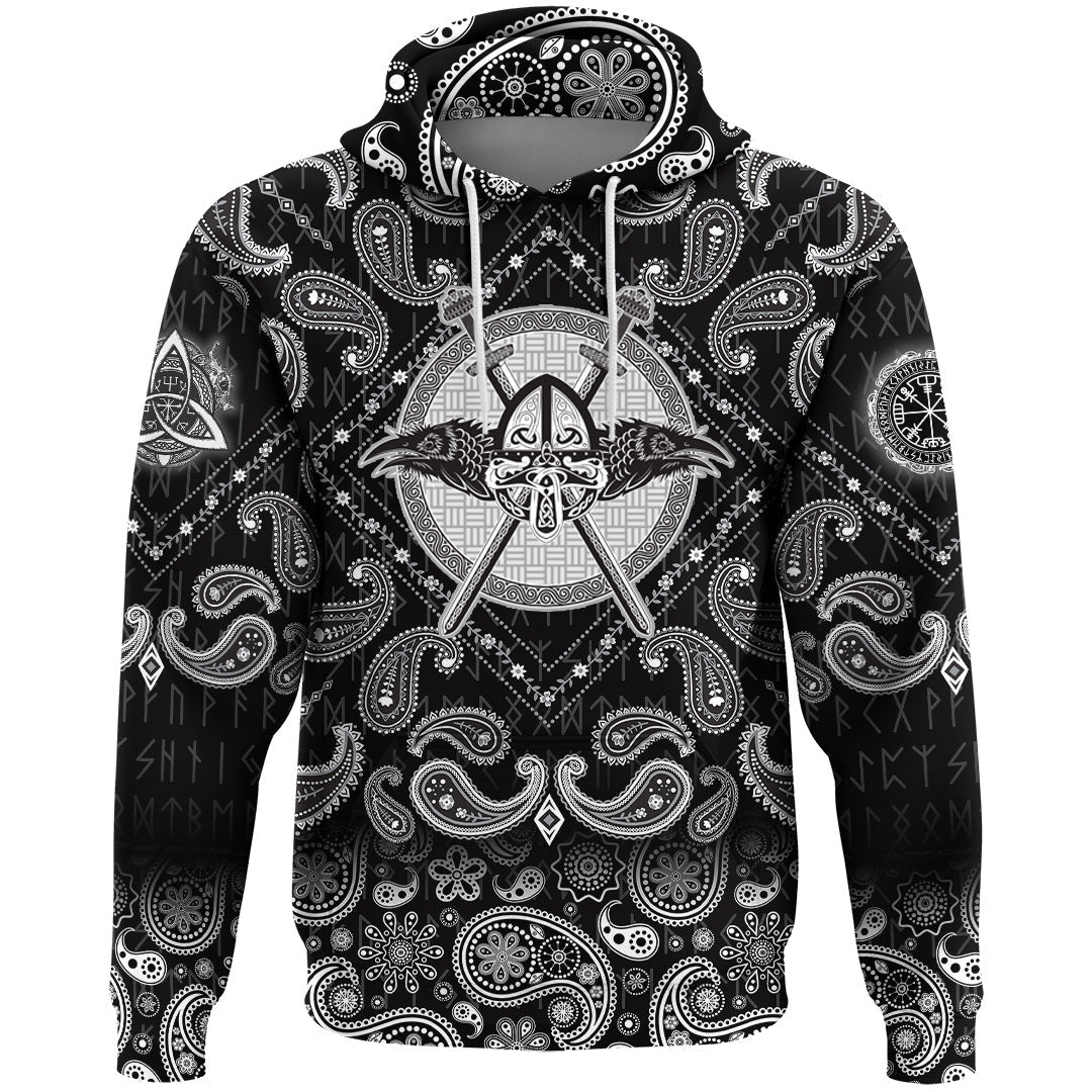 Viking Hoodie Helmet Raven Crossed Axes with Bandana Paisley Style RLT12