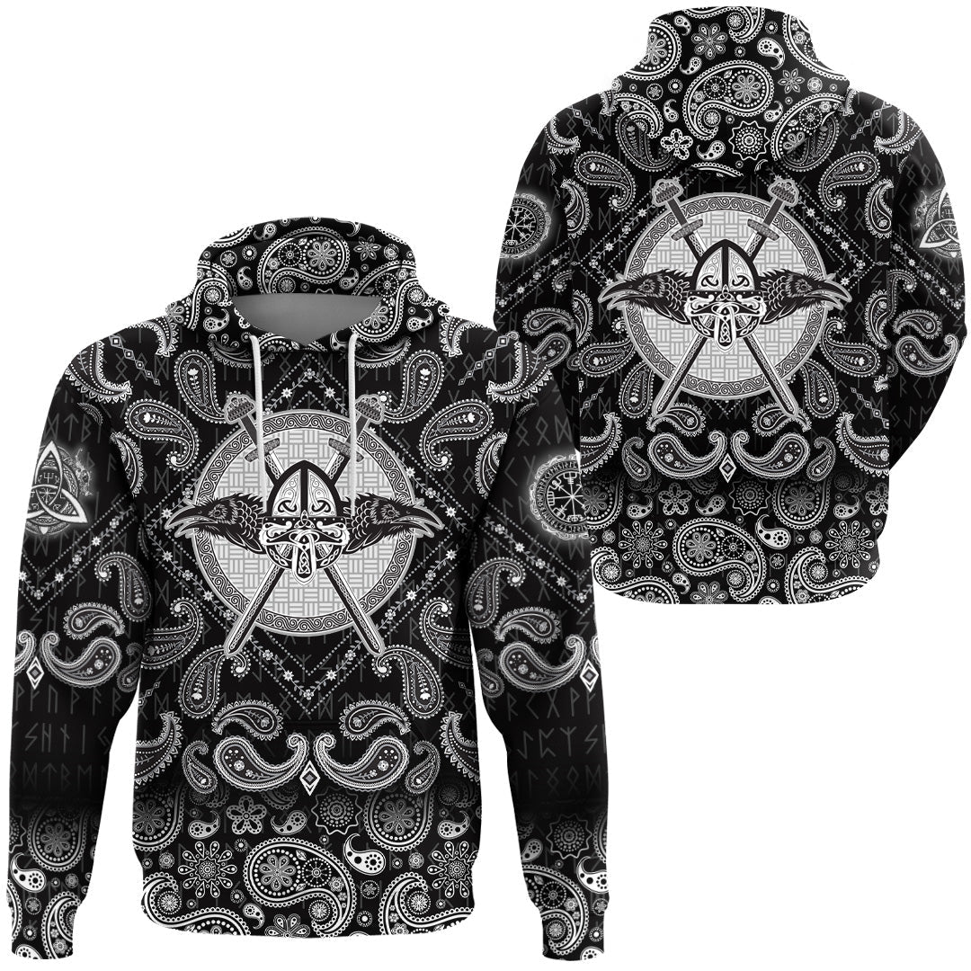Viking Hoodie Helmet Raven Crossed Axes with Bandana Paisley Style RLT12