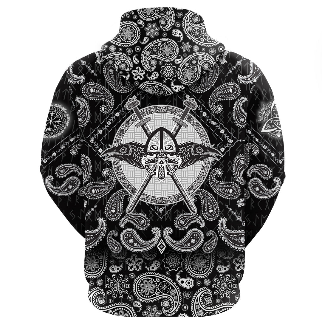 Viking Hoodie Helmet Raven Crossed Axes with Bandana Paisley Style RLT12