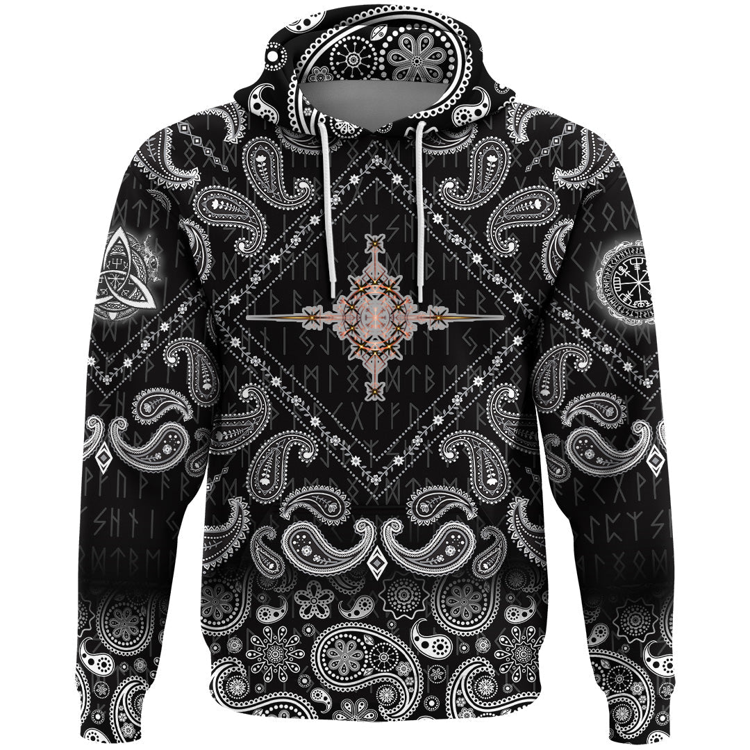 Viking Hoodie Heraldic Lions With Sword Compass Ancient with Bandana Paisley Style RLT12