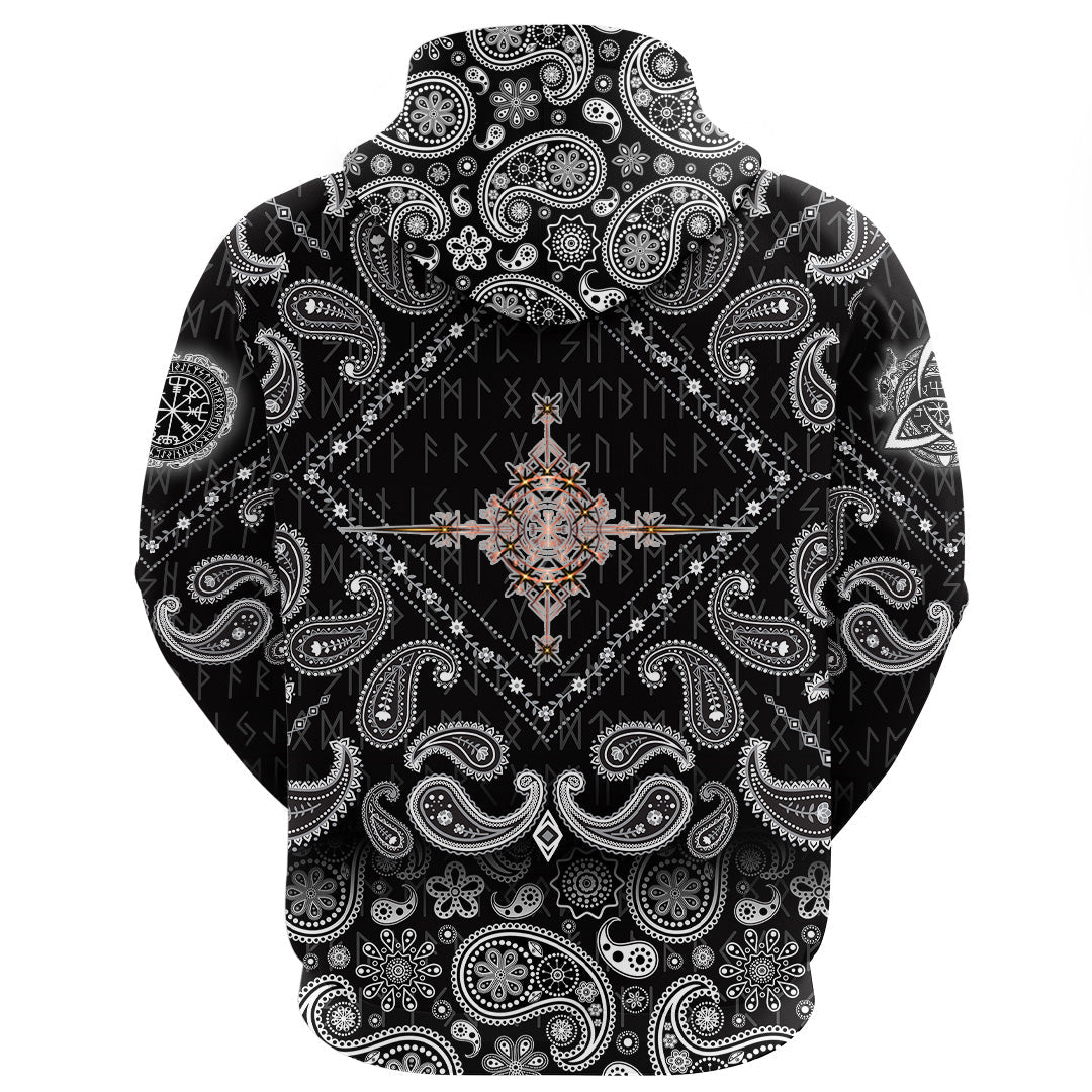 Viking Hoodie Heraldic Lions With Sword Compass Ancient with Bandana Paisley Style RLT12