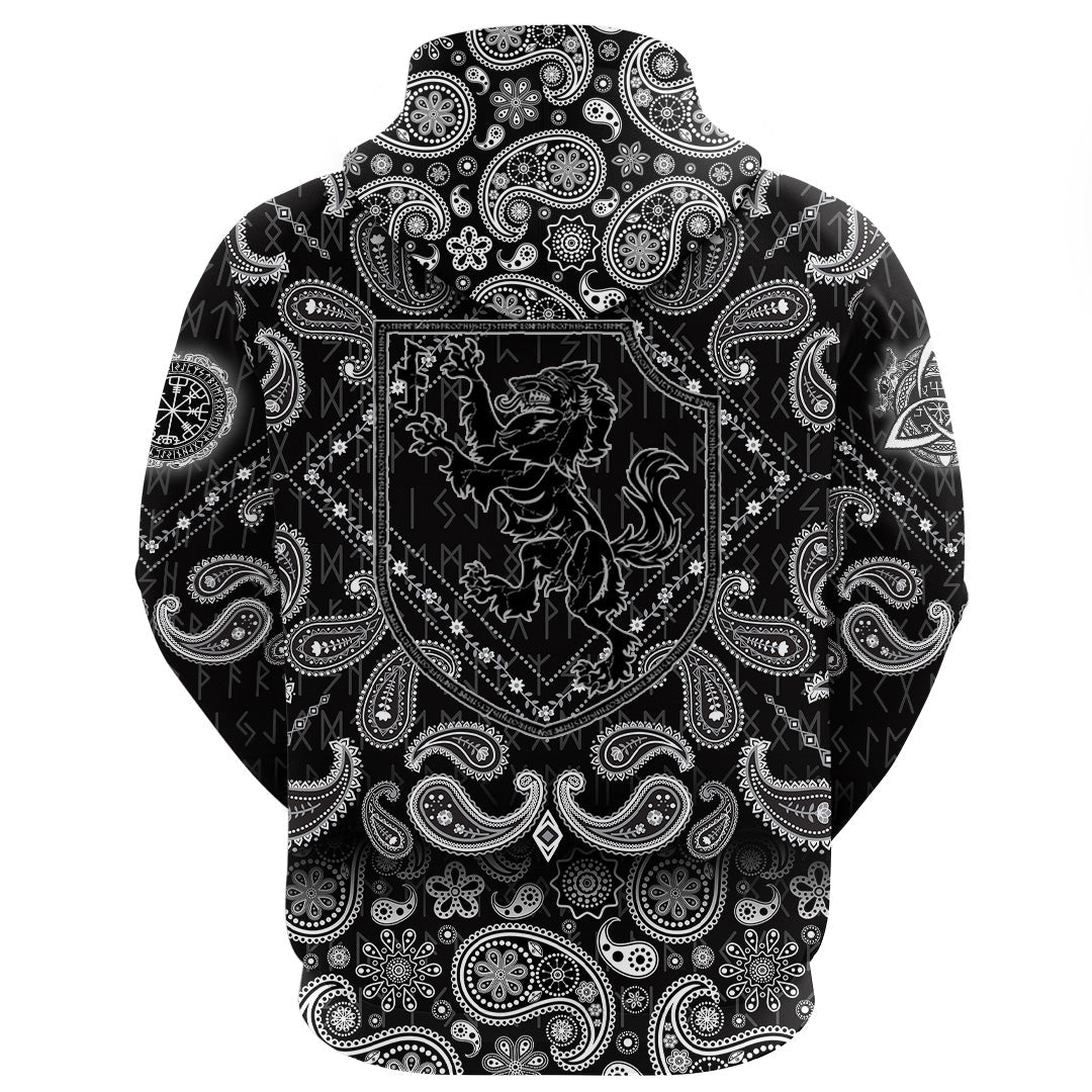 Viking Hoodie Heraldic Shield With Werewolf and Rune Wolfsangel with Bandana Paisley Style RLT12