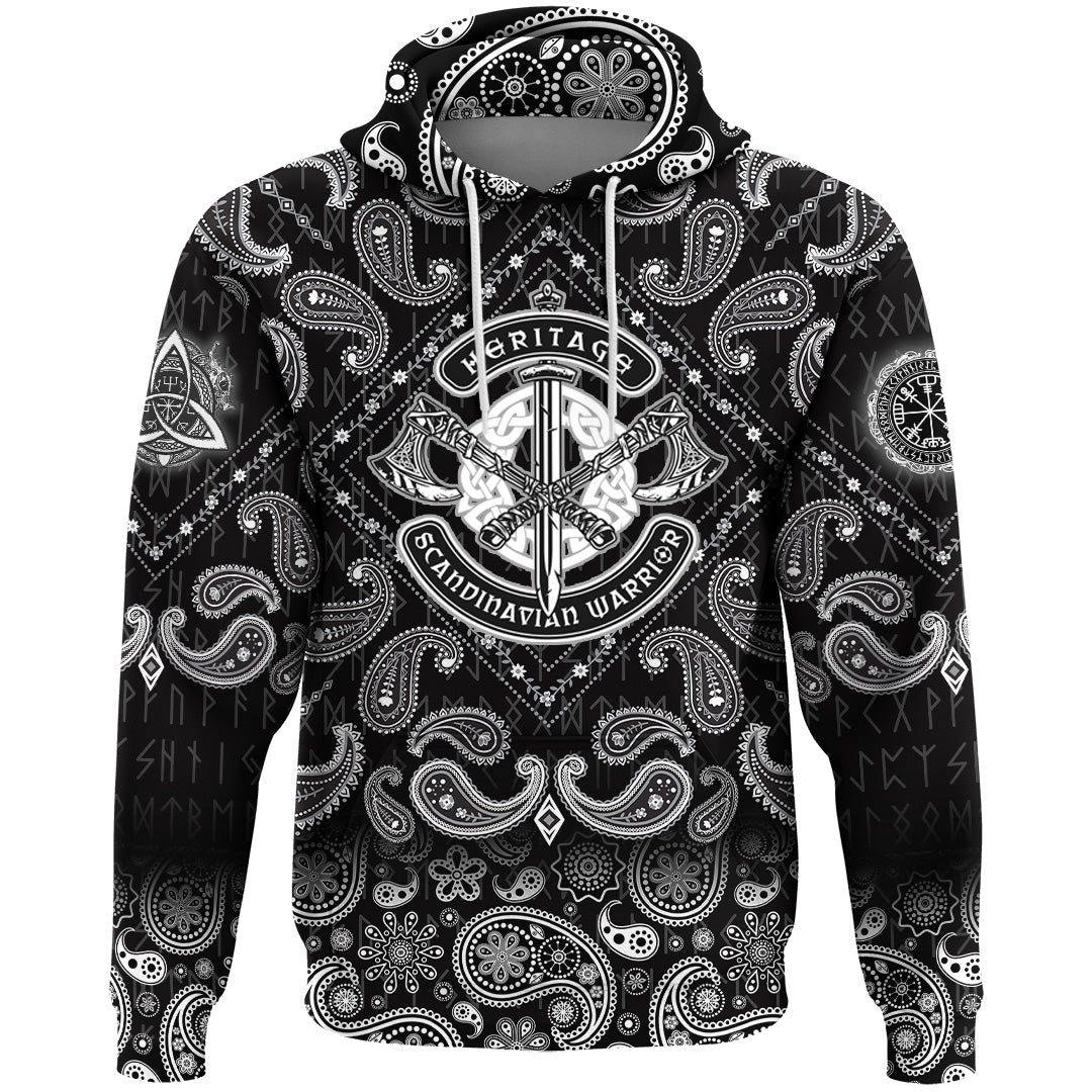 Viking Hoodie Heritage Scandinavian Warrior with Bandana Paisley Style RLT12