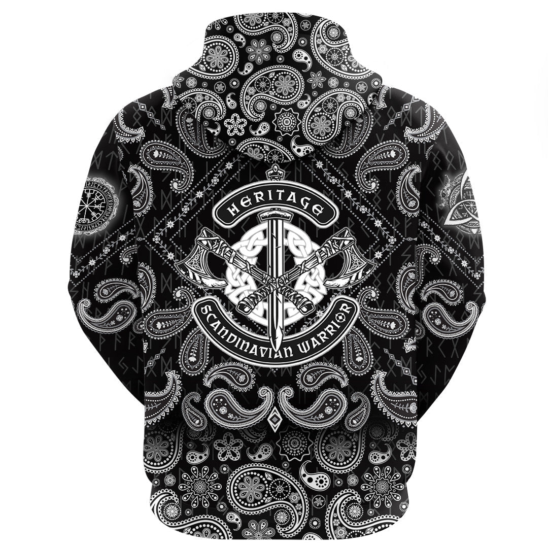 Viking Hoodie Heritage Scandinavian Warrior with Bandana Paisley Style RLT12