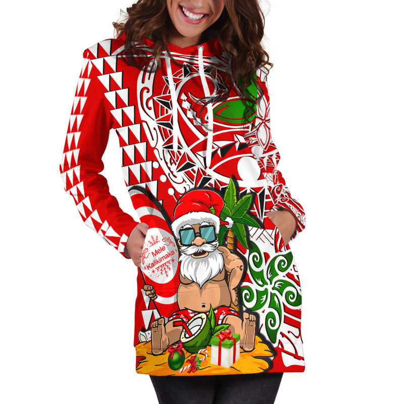 Hawaii Mele Kalikimaka Santa Claus Beach Hoodie Dress LT6