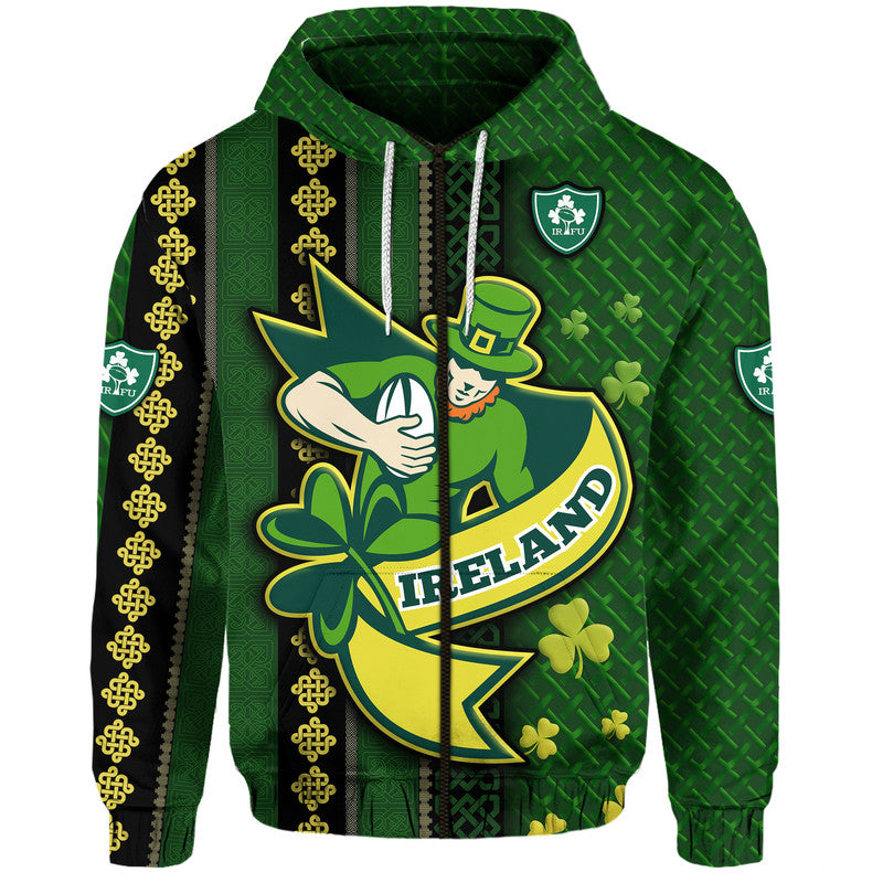 Custom Ireland Celtic Knot Rugby Hoodie Irish Gold and Green Pattern LT9
