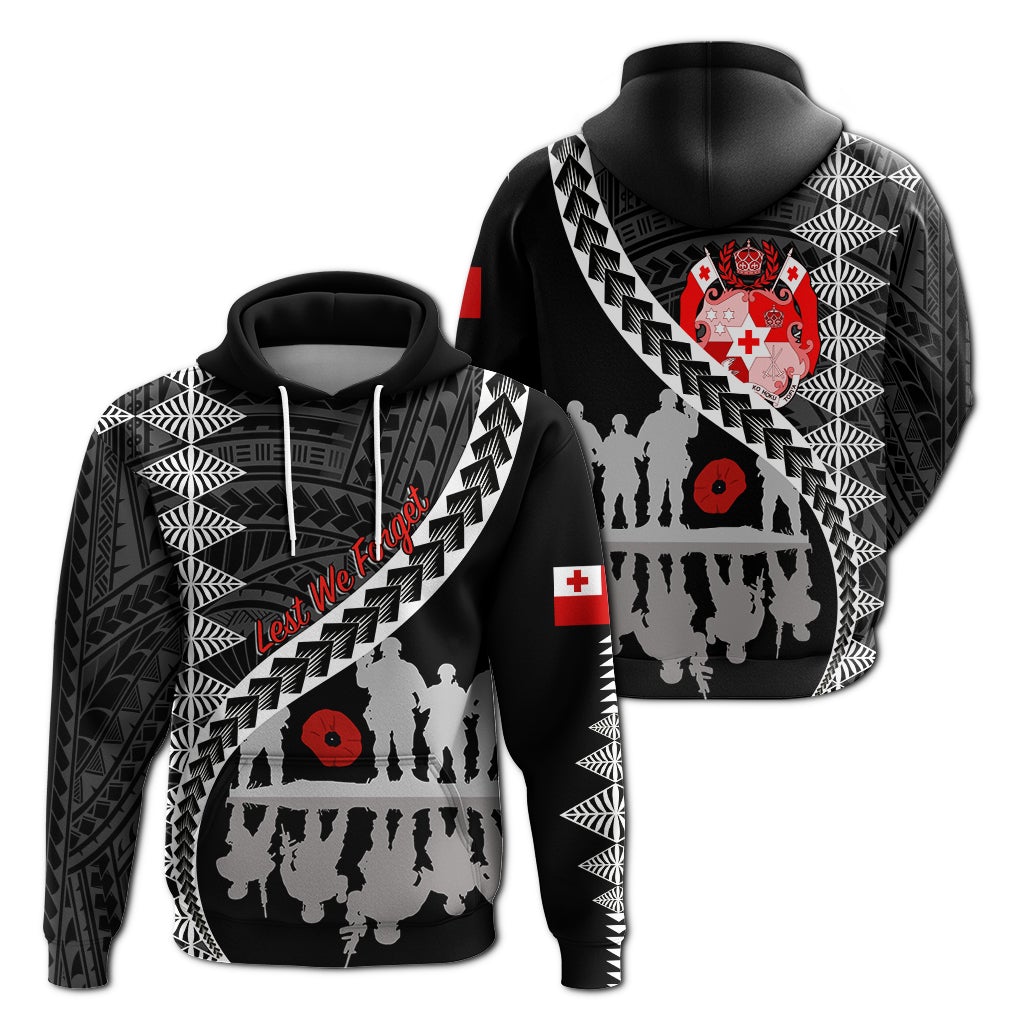 Tonga ANZAC Day Black and White Hoodie Lest We Forget LT7
