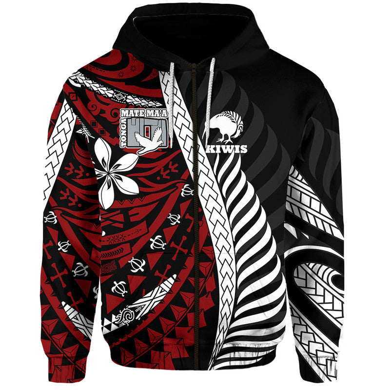 Custom Personalised Mate Maa Tonga Mixed Aotearoa Kiwis Rugby Hoodie Silver Fern Mixed Polynesian Style LT9