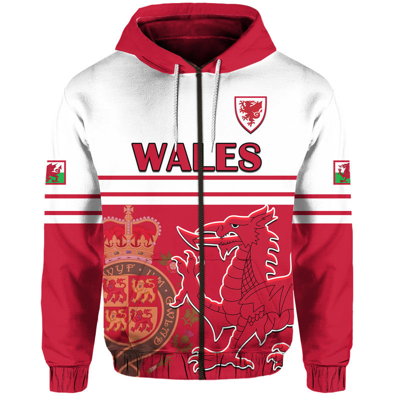 Custom Wales Football Cymru Coat of Arms Red Hoodie LT9