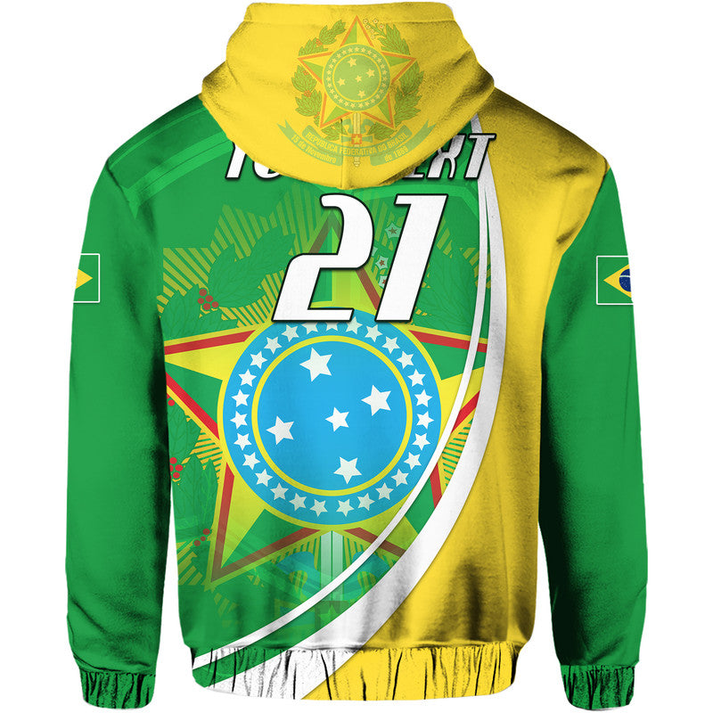 Custom Brazil Football Hoodie Coat Of Arms Canarinha Champions Football 2022 LT9