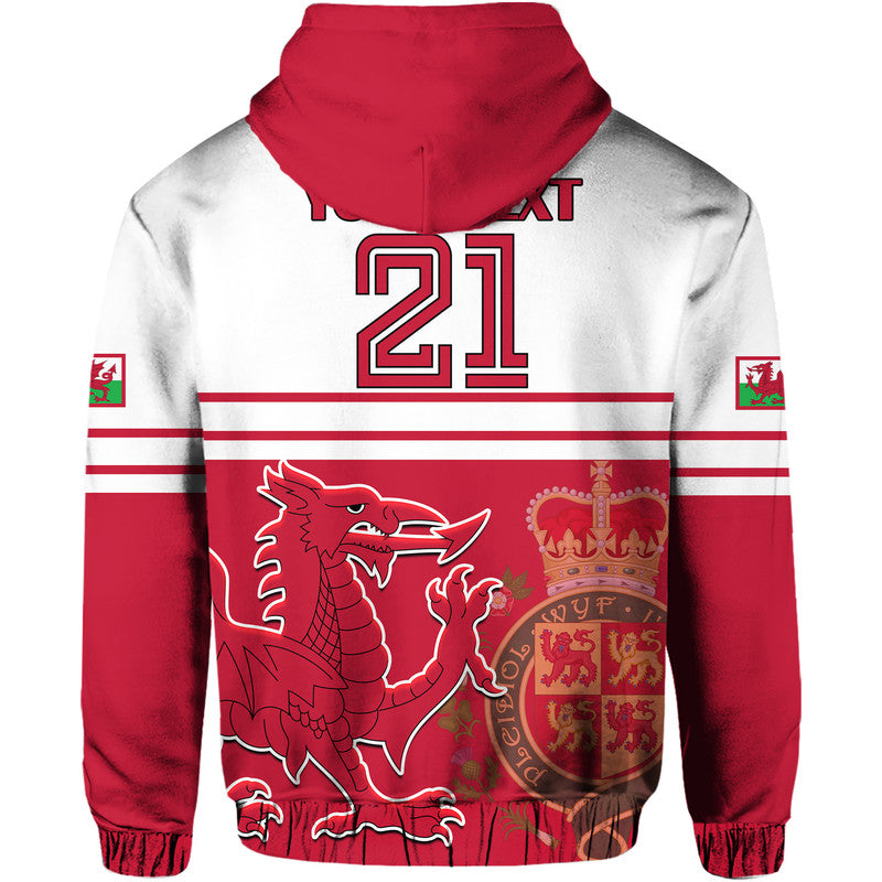 Custom Wales Football Cymru Coat of Arms Red Hoodie LT9