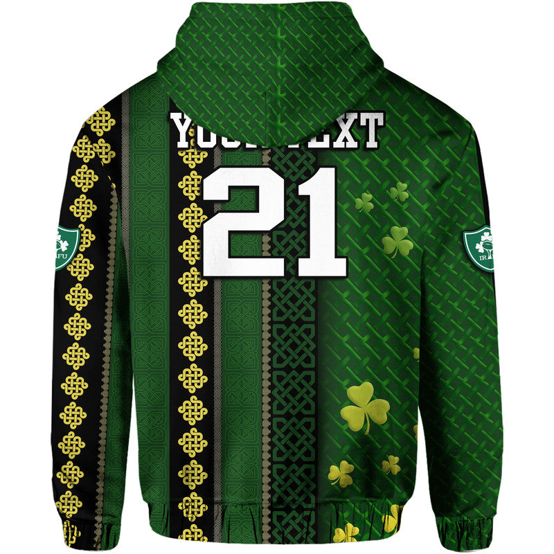 Custom Ireland Celtic Knot Rugby Hoodie Irish Gold and Green Pattern LT9