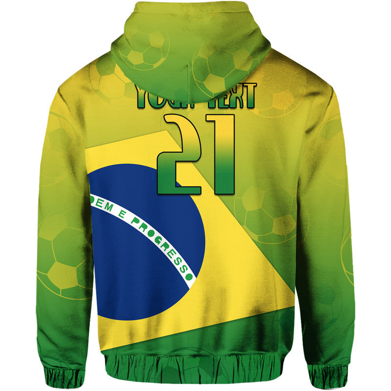 Custom Brazil Football Champions Flag With Soccer Ball Hoodie LT9