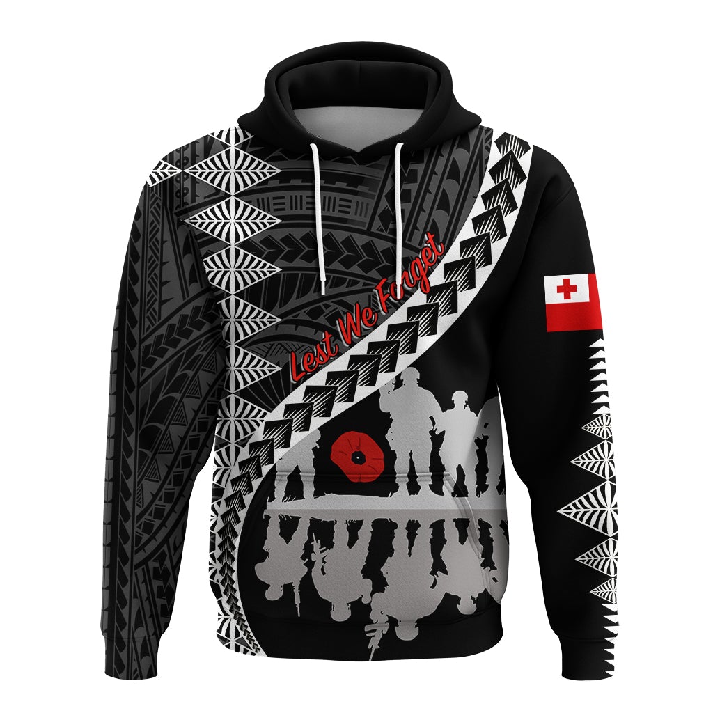 Tonga ANZAC Day Black and White Hoodie Lest We Forget LT7