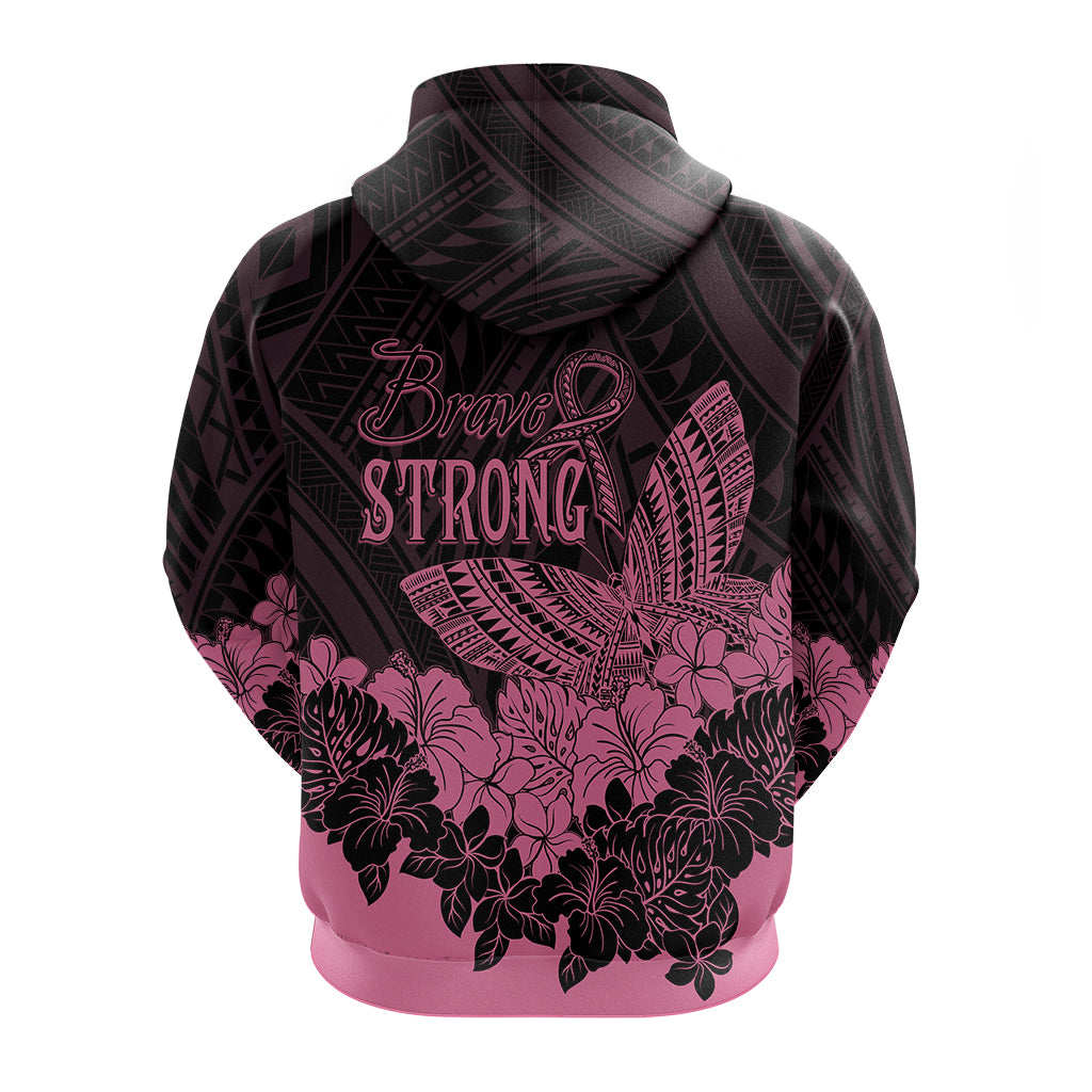 Polynesian Breast Cancer Awareness Hoodie Floral Butterfly LT7