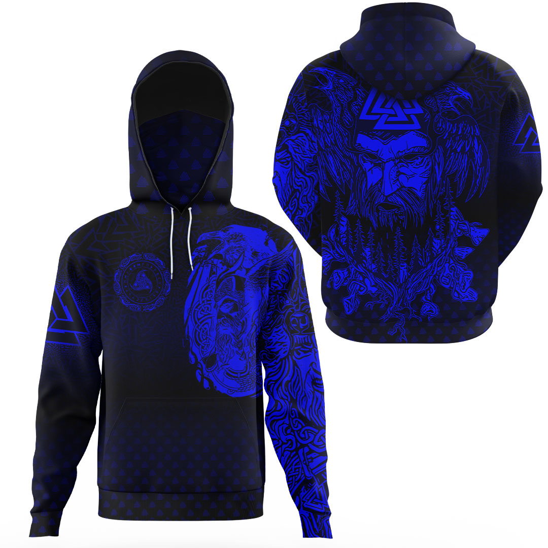 Viking Clothing Viking Odin Raven Tattoo Style Blue Version Gaiter Hoodie RLT12