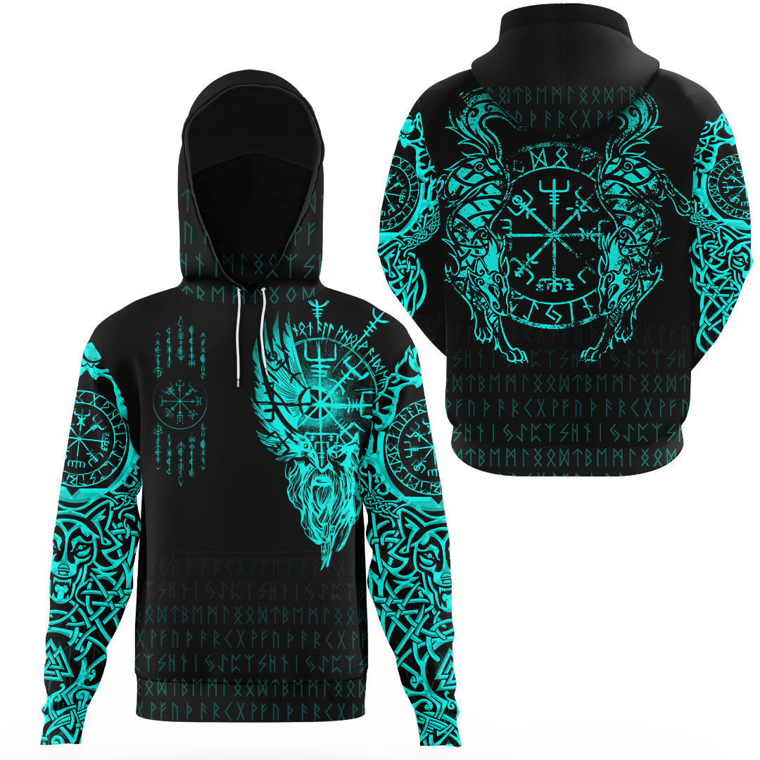 Viking Clothing Viking Compass Vegvisir Tattoo Cyan Version Gaiter Hoodie RLT12